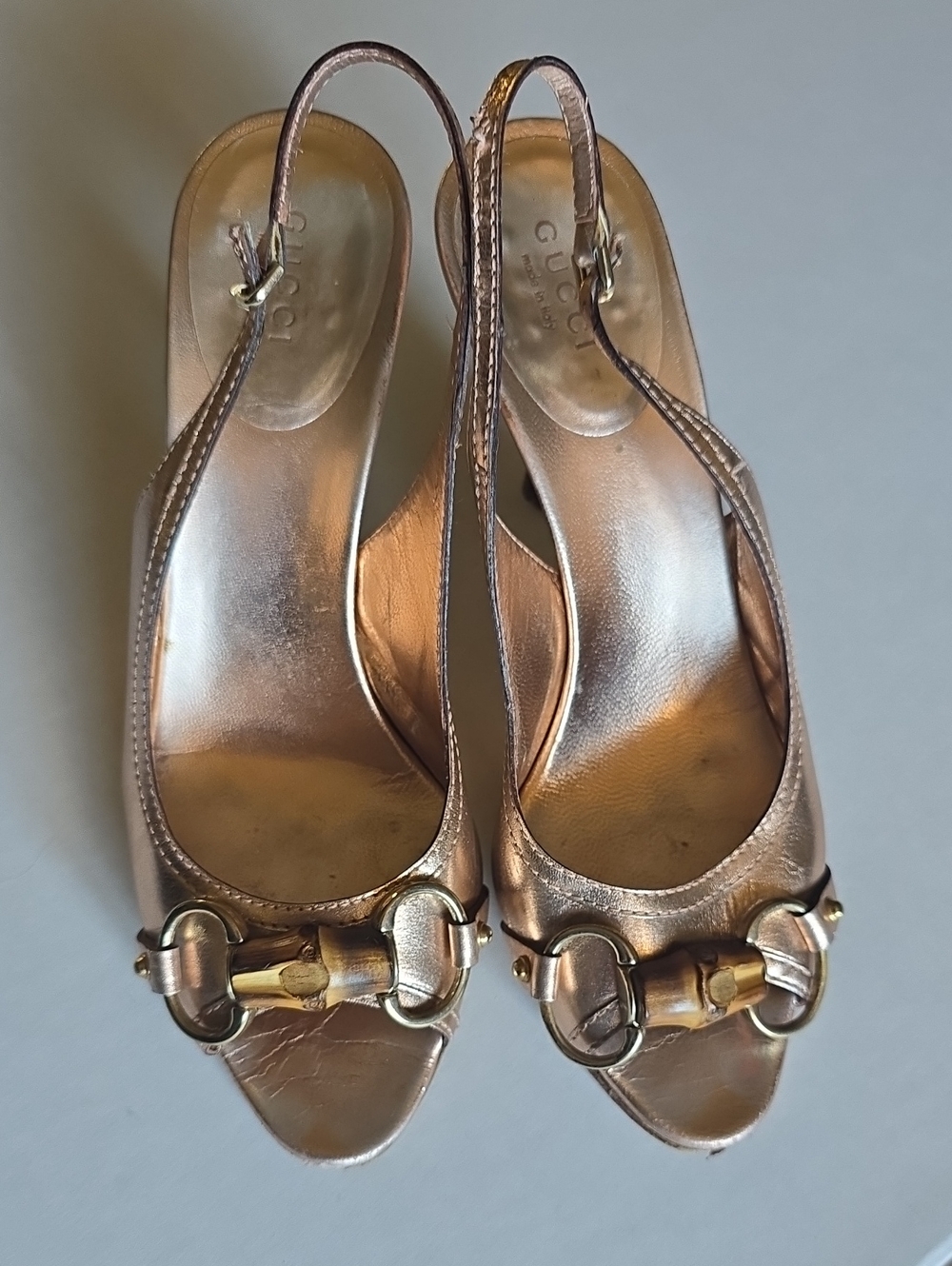 Vintage Gucci Tom Ford Bamboo Horsebit Metallic Slingback Heels NEED Repair(OBO)